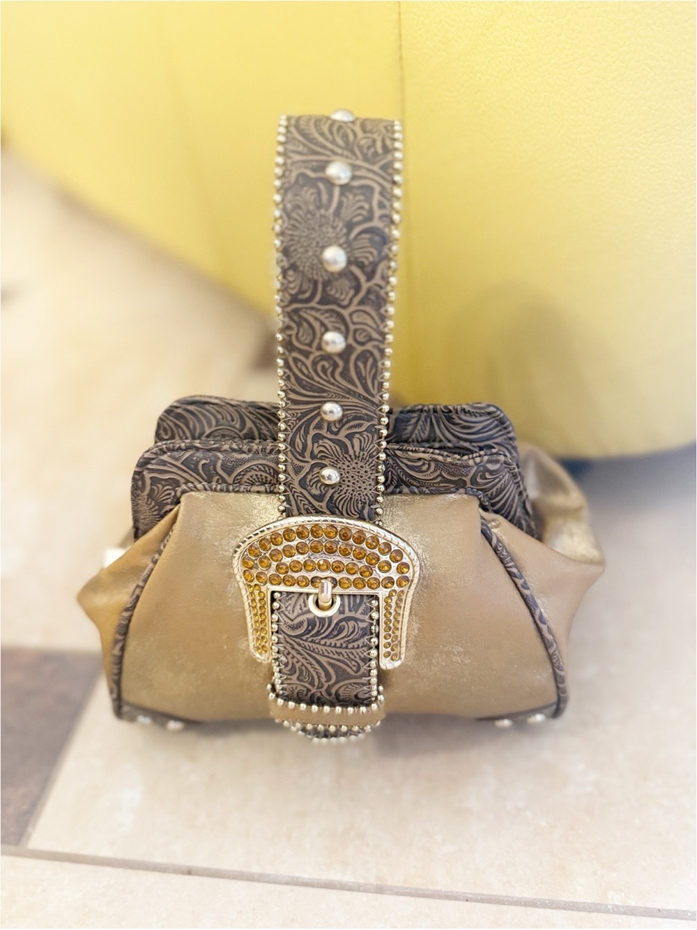 Kathy Van Zeeland Amber Rhinestone Gold Rare Handbag Y2K Bling Bridal Buckle - Picture 2 of 11